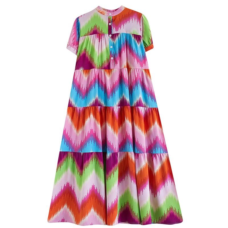 Новое винтажное платье с цветочным принтом больших размеров с коротким рукавом для женщин, повседневное свободное длинное летнее платье