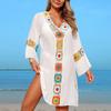 New Patchwork Flower Block Beach Dress Fabric Flower Beach Vacation Sun Protection Smock for Women