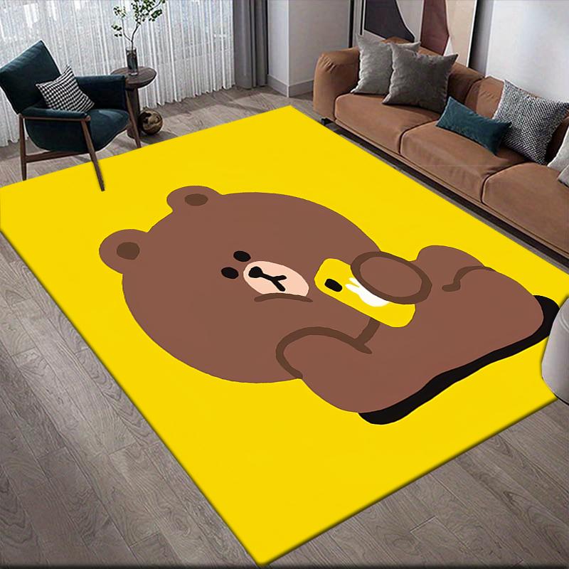 Brown Cute Square Area Rug, Non-Slip Floor Mat for Living Room, Perfect Gift for Fans
