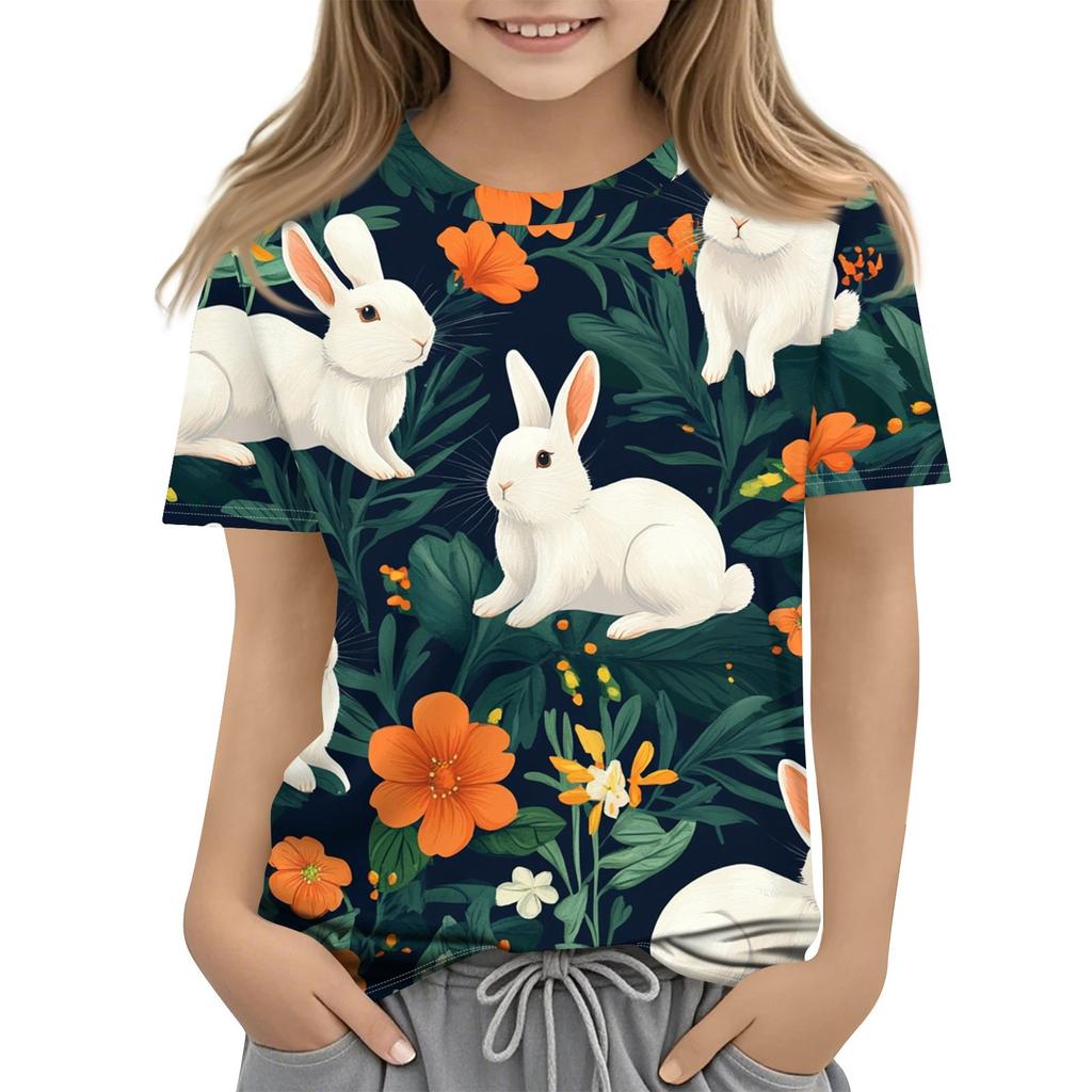 Детская модная повседневная футболка с коротким рукавом и принтом в виде Пасхи и круглым вырезом