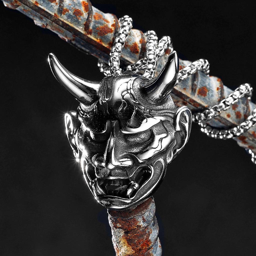 Japanese Prajna Mask Stainless Steel Men Women Necklaces Pendants Chain Punk Jewelry Creativity Gift Dropshipping Wholesale 3