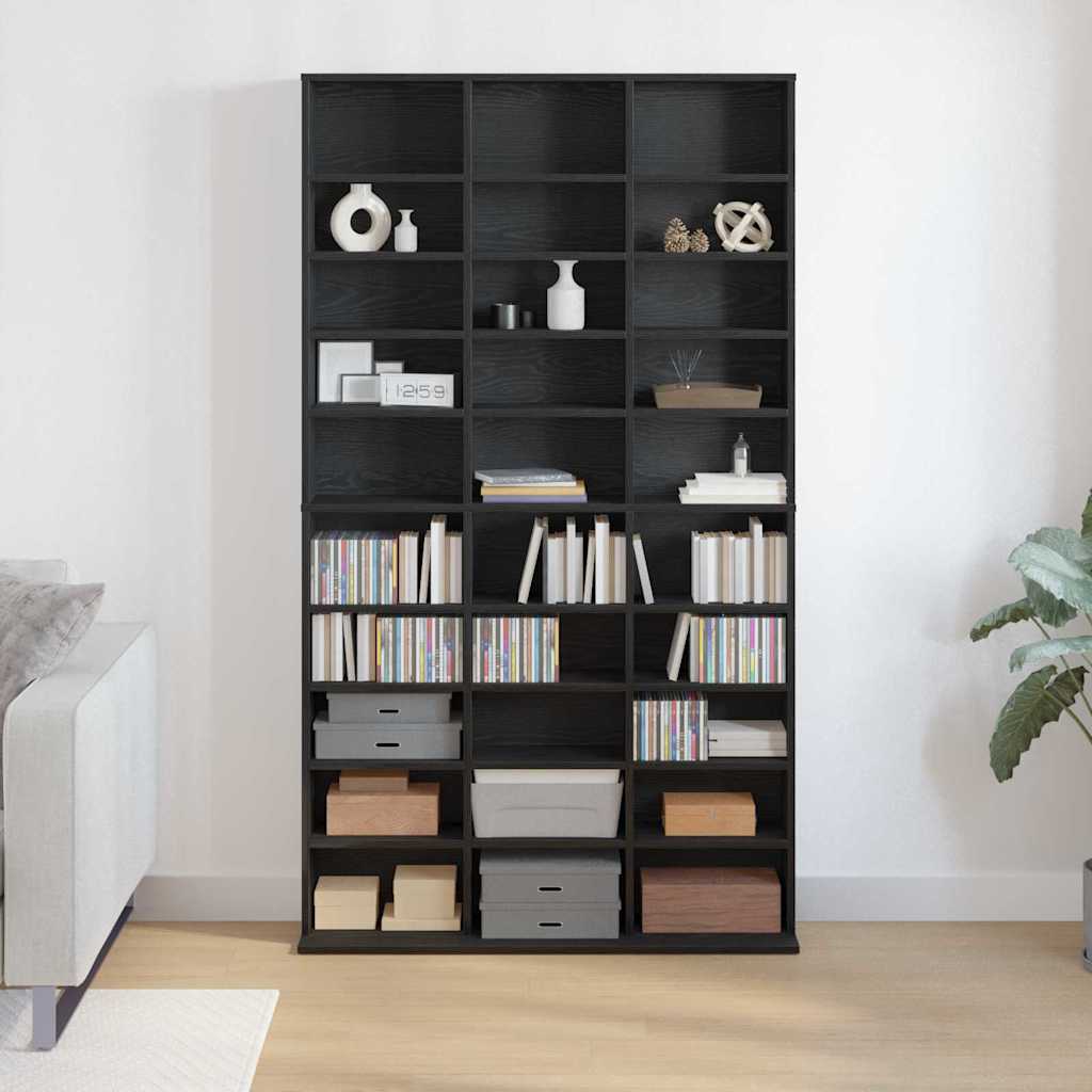 CD Shelf in Black Oak Effect 101 x 23 x 177.5 cm Engineered Wood
