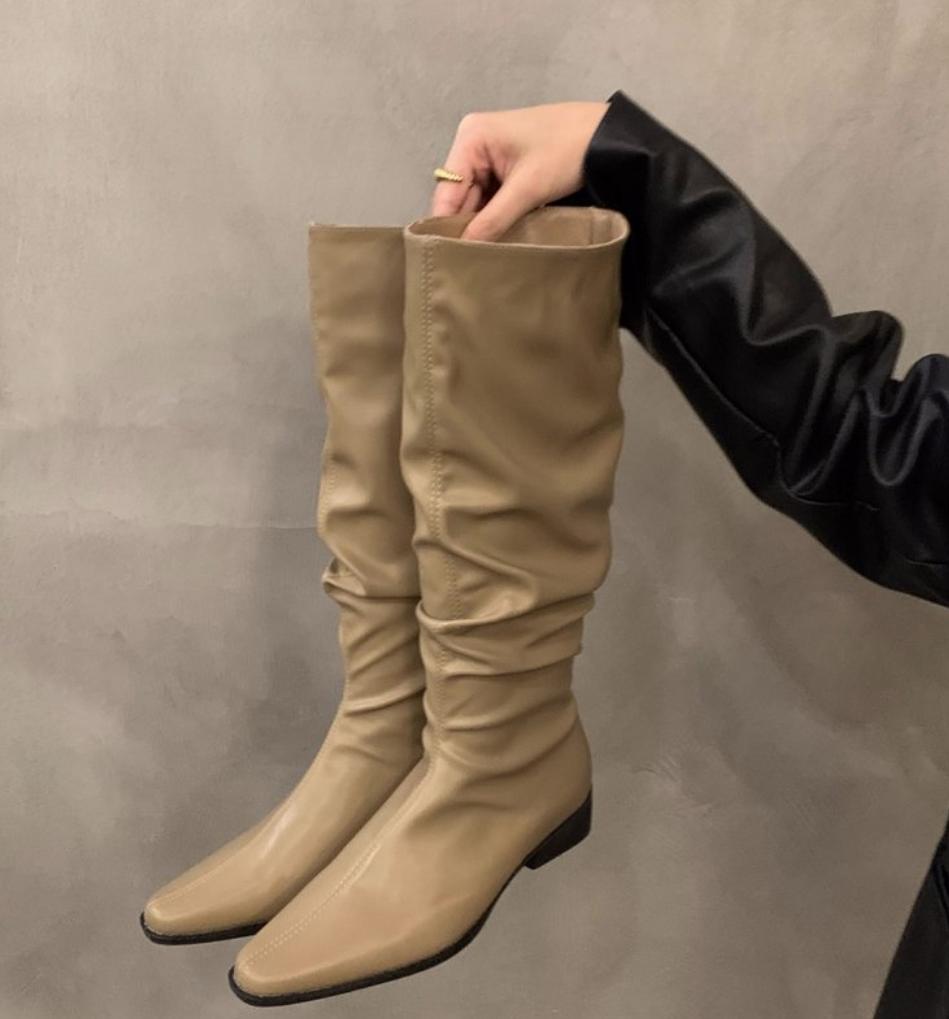 Модные женские сапоги до колена, осенне-зимняя женская обувь, модные женские сапоги без застежек, на низком каблуке, с круглым носком, на плоской подошве, длинные сапоги Botas De Mujer