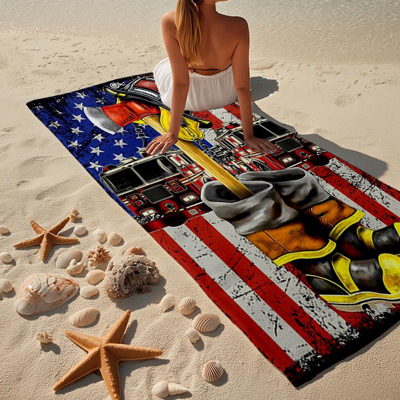 Firefighter's American Pride Beach Towel, Super Soft Microfiber, Gift for Her/Him, Birthday, for Pool, Beach, Travel, Home Decor Fan gifts