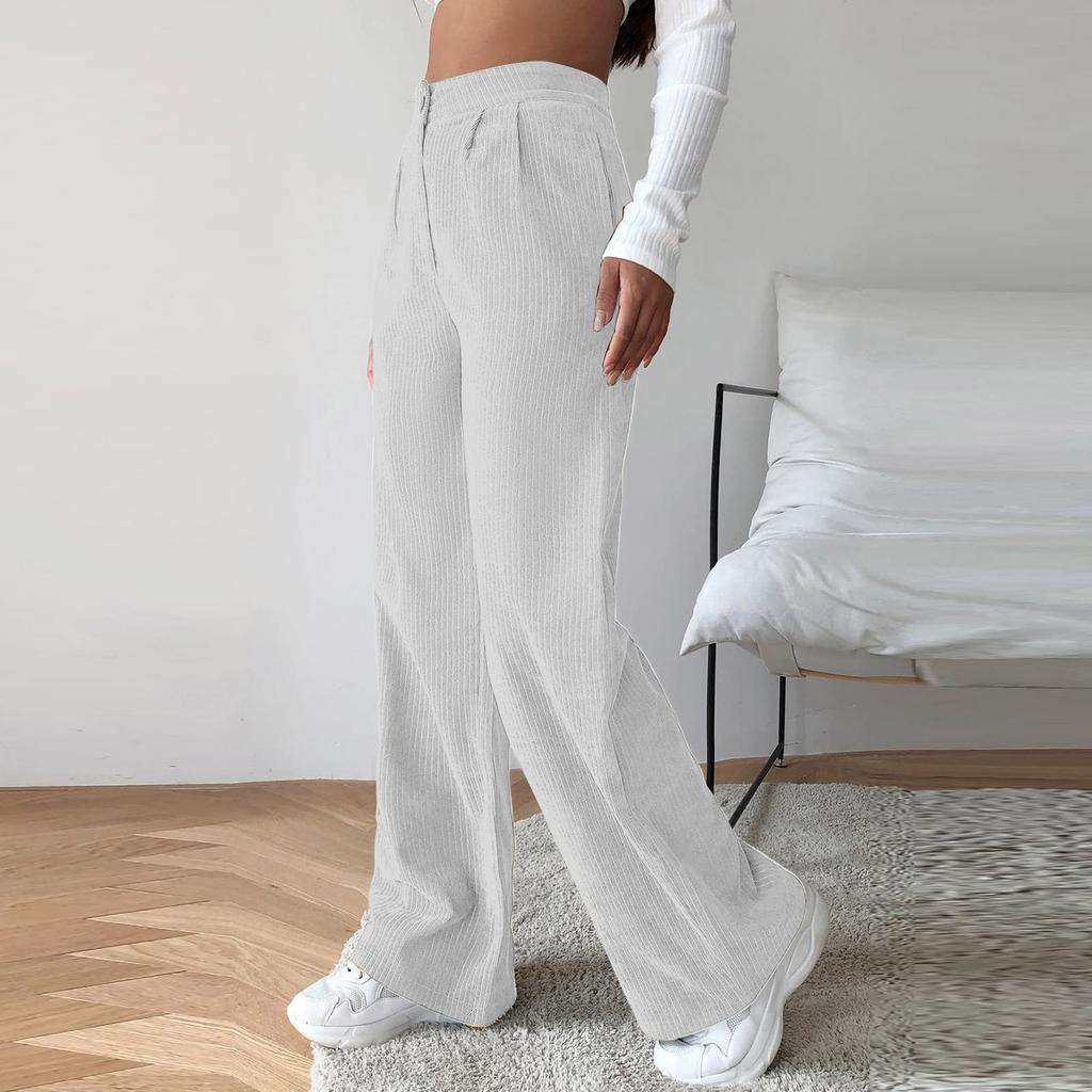 Women's Corduroy Pants Casual Women's Solid Color Corduroy Loose Straight Pants