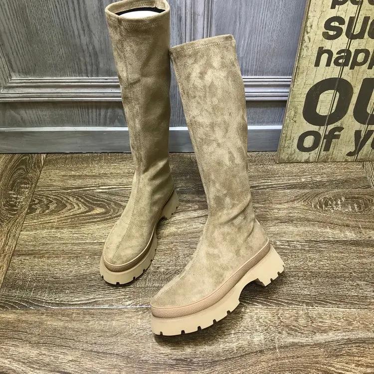 Сексуальные женские сапоги на платформе до колена, осенне-зимние, без застежек, эластичные, длинные, современные, женские, универсальные, высокие, эластичные туфли