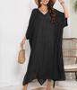 Плюс размер Женское Летнее Повседневное Праздничное Пляжное Платье Купальники Сплошной Свободный Пляжная Одежда Женский V-образный Вырез Половина Рукава Платье