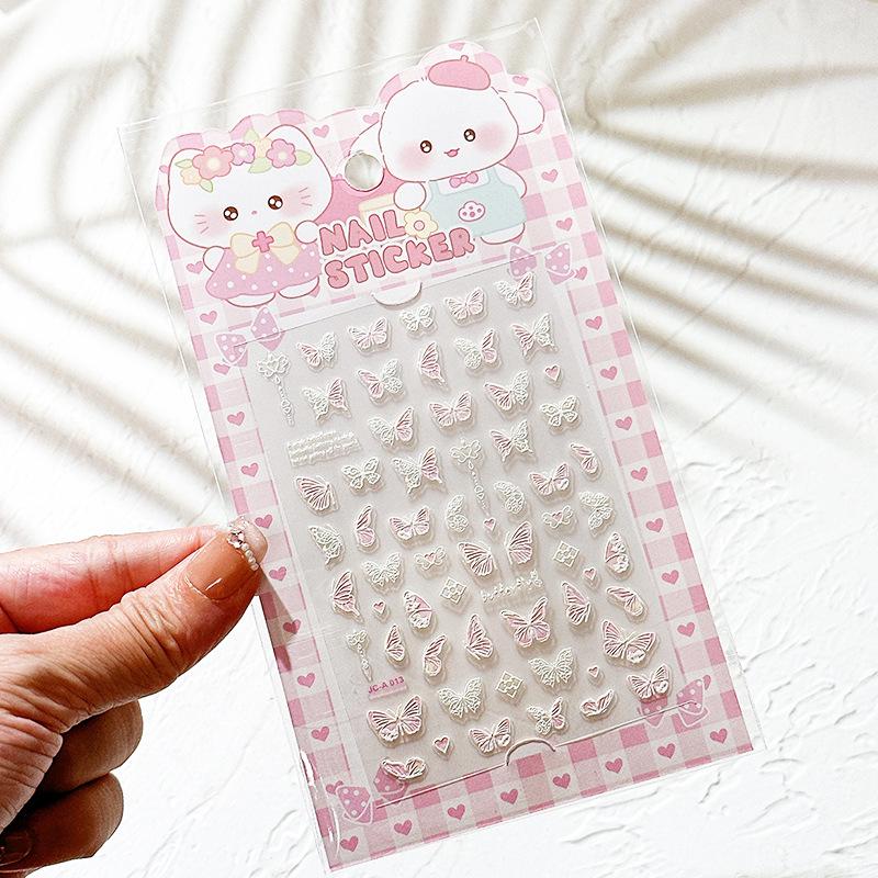 Xiaohongshu 5D Luminous Butterfly Nail Art Stickers - High-Grade, Colorful, Embossed Design