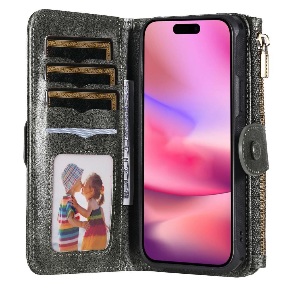 Чехол для телефона iPhone 17 из ПУ кожи, кошелек на молнии, съемная крышка