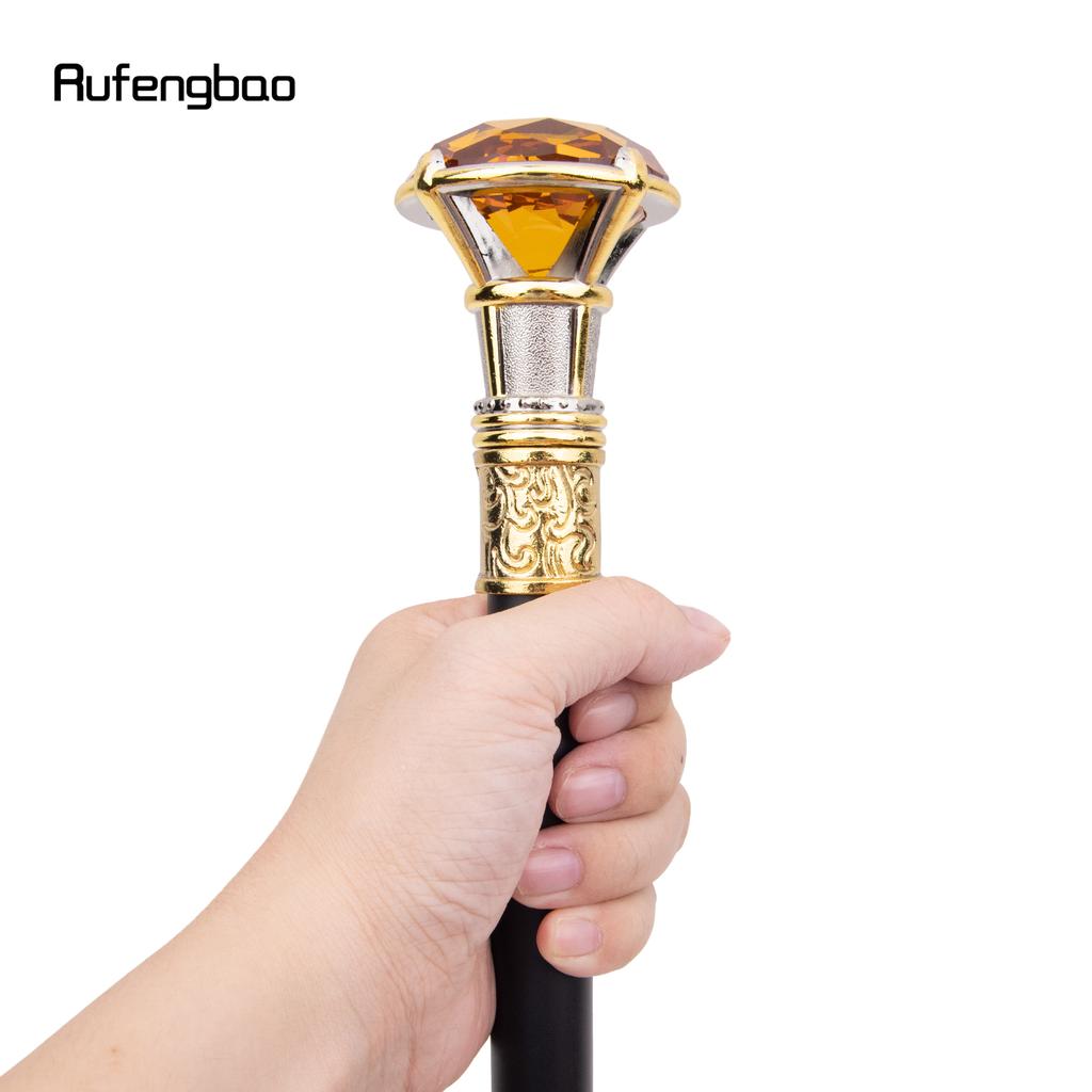 Трость для ходьбы с оранжевым бриллиантом золотисто-белого цвета, модная декоративная трость для джентльмена, элегантная трость для косплея, набалдашник, посох 90 см