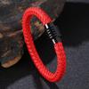 Trendy Men Jewelry Red Braided Leather Rope Bracelet Black Buckle Bangles Simple Wrist Band Lucky Jewelry Gift