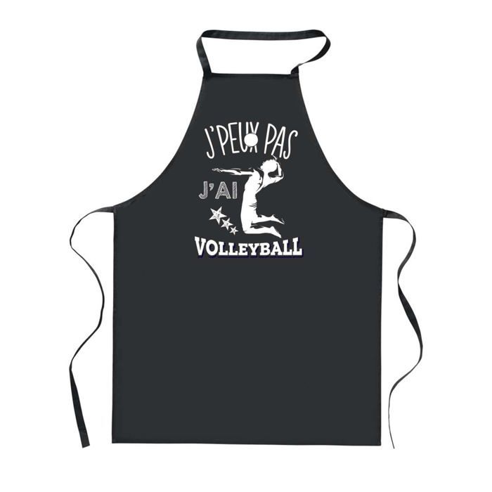 Tablier de cuisine - PLANETEE - J'peux Pas Volleyball - Noir - 90x60 cm - Polyester