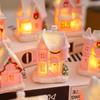 Christmas Decorations Resin Small House Light Up Village House Figurines Cartoon Table Ornament For Holiday Gift Cute Christmas