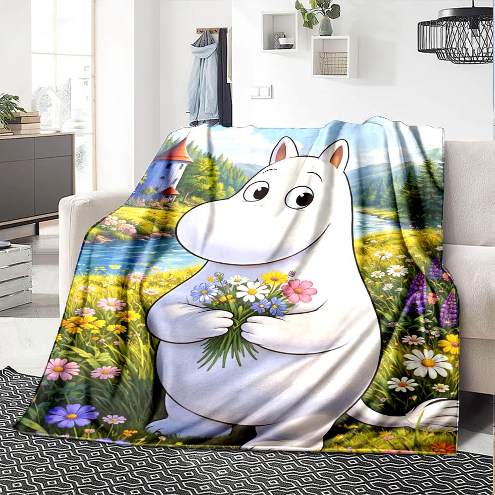 Moomin Theme Printed Blanket - Perfect for Couch, Bed, Travel & Outdoor Use | Machine Washable, Cozy & Durable.