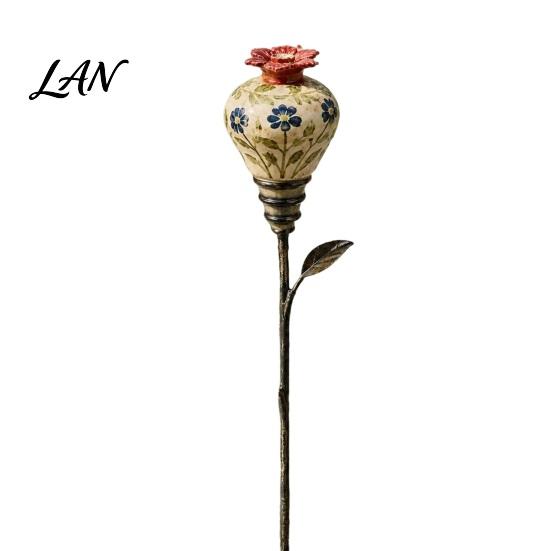 Birding Enthusiasts Supplies Hummingbird Feeder Garden Stake, Vintage Ceramic Feeder, Flower Feeding Port, Colorful Shaped Nectar for Outdoor Backyard