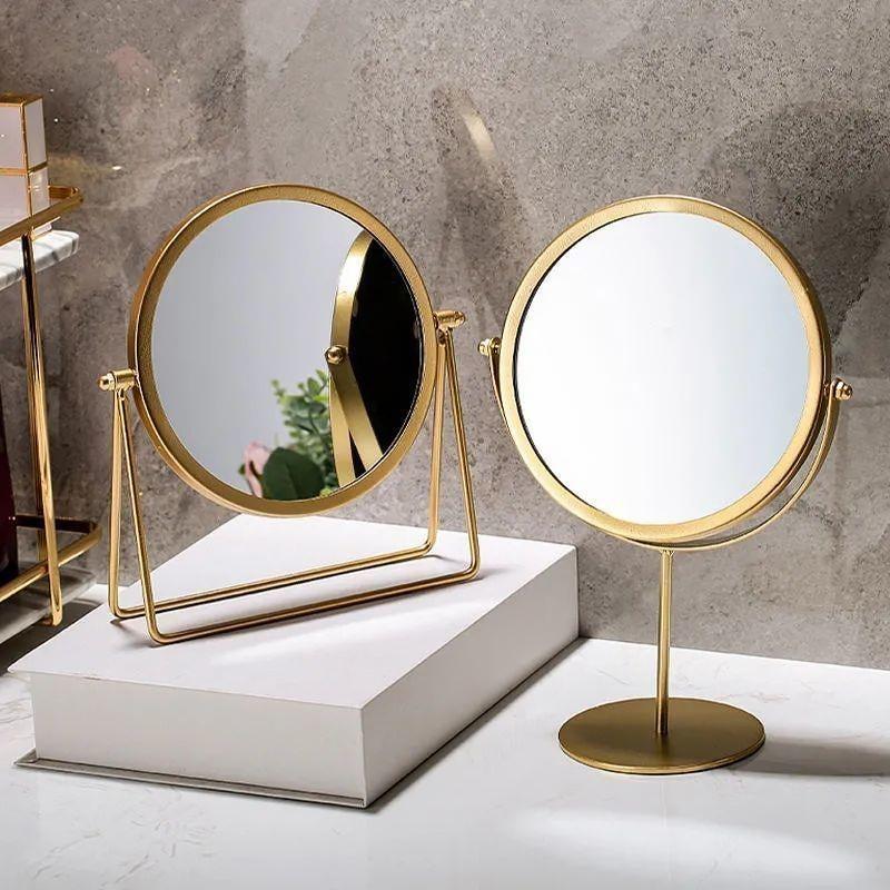 Круглое зеркало для макияжа и туалетного столика Nordic Gold, настольные зеркала, домашний декор, вращение на 360°, регулируемое косметическое зеркало