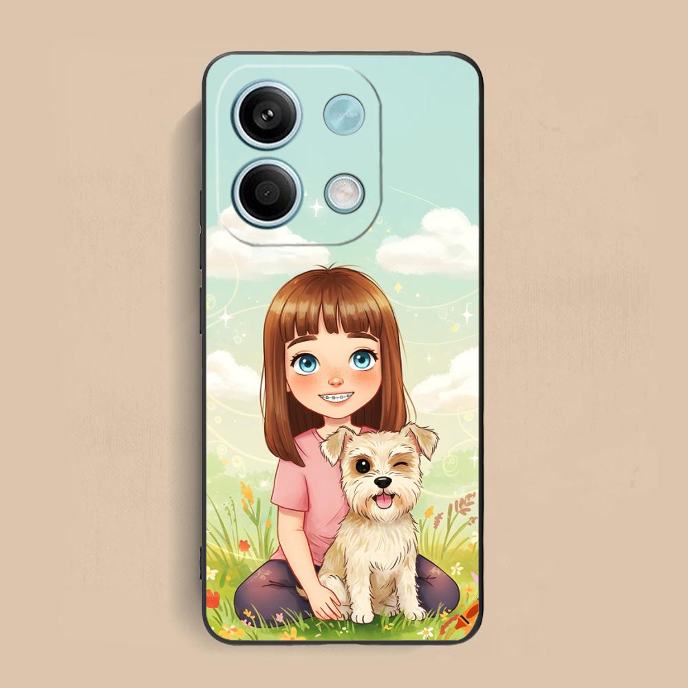 Чехол для мобильного телефона Xiaomi Redmi Note 14 13 12 11 S Pro Plus 4G 5G, матовый TPU, с рисунком девочки и щенка, цветной