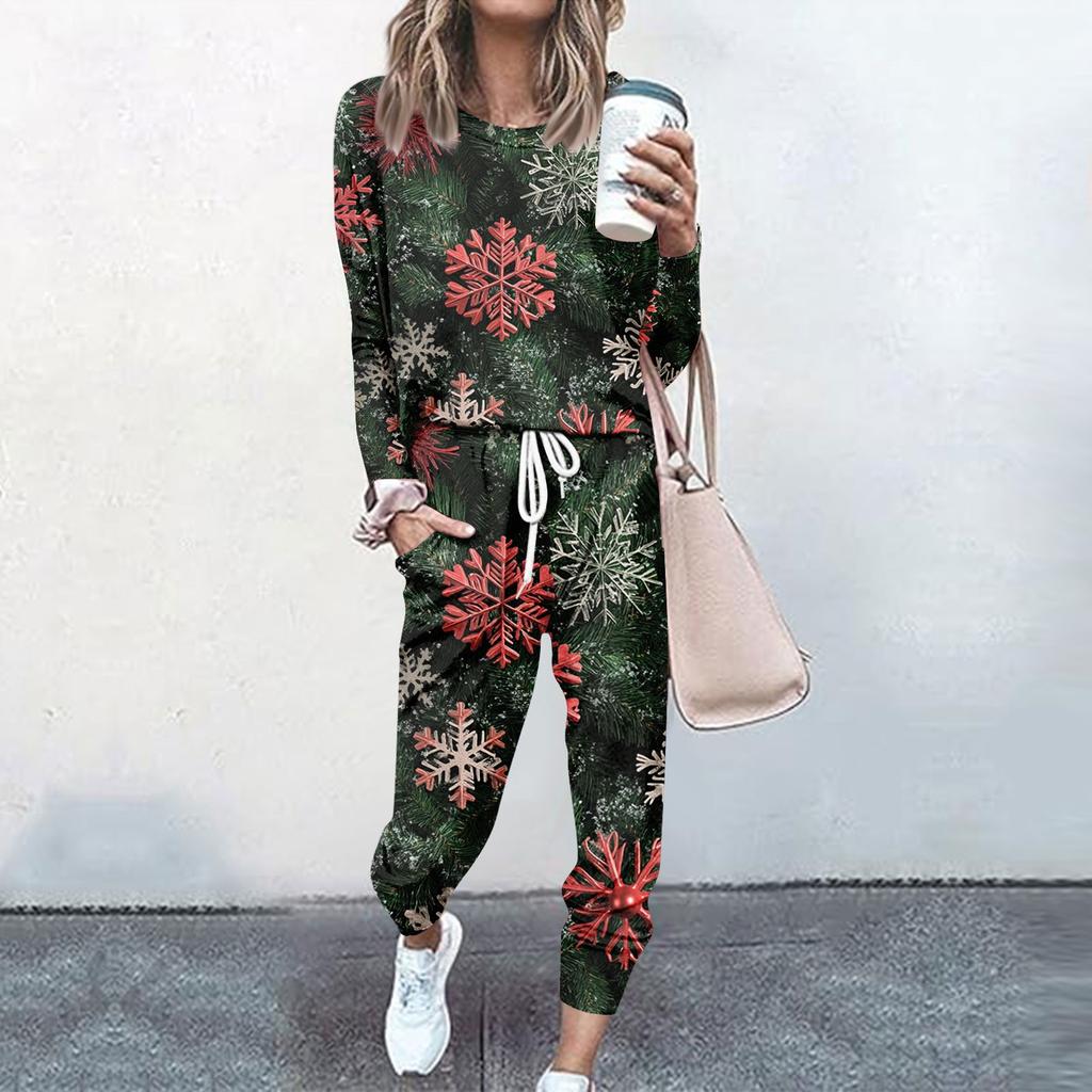 Наборы для женщин, комплекты из 2 предметов, рубашки с длинными рукавами и круглым вырезом, спортивные штаны на шнурке, карманные комплекты