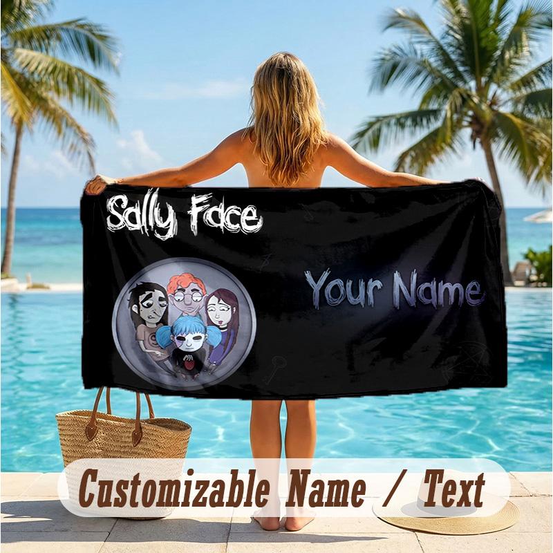 Custom Text Beach Towel, Soft Absorbent Swimming Multi-use TowelSally Face