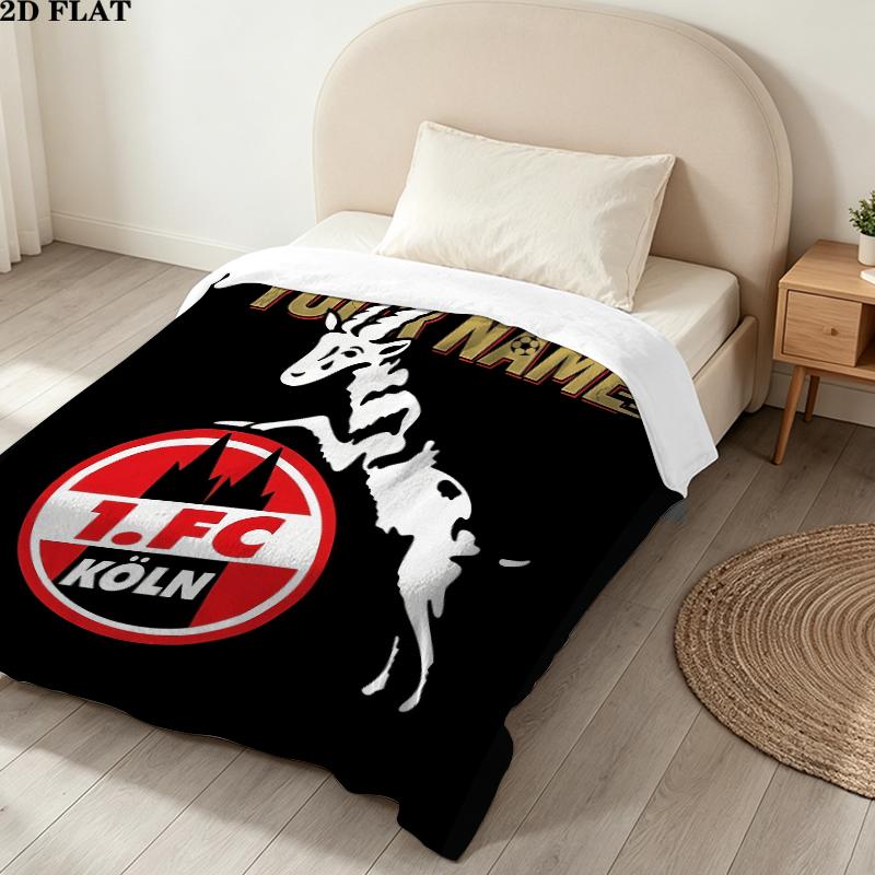 Custom Name, FC Koln Printed Flannel Blanket, soft throw for bedroom sofa, washable, Christmas present, great gift.