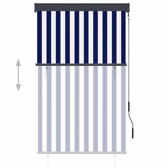 Store extérieur - Store roulant - 100 x 250 cm - Bleu et blanc - Anti-UV manuel