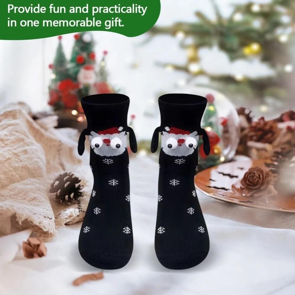 Cartoon Funny Xmas Sock Warm Mid-calf Socks Gifts Magnetic Holding Hands Socks For Women Men
