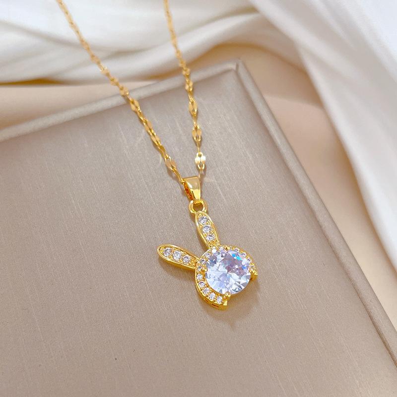Titanium Steel Binaural Rabbit Luxury Banquet Wedding Necklace Female Versatile Collarbone Chain Titanium Steel
