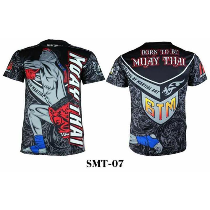 Футболка с коротким рукавом с принтом Муай Тай Кикбоксинг ММА Полиэстер Таиланд Черный Круглый вырез