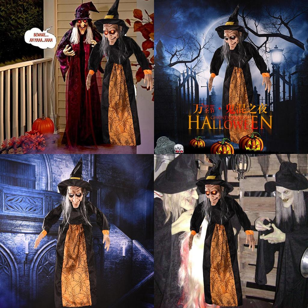 Реалистичная подвесная ведьма для Хэллоуина со жутким смехом и светодиодными глазами