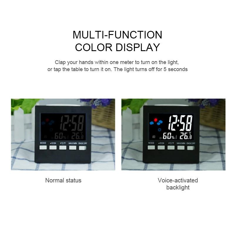 LED Digital Multi-Function Thermometer Hygrometer Weather Station Clock Alarm Calendar Home Room Voice Control Health Monitoring