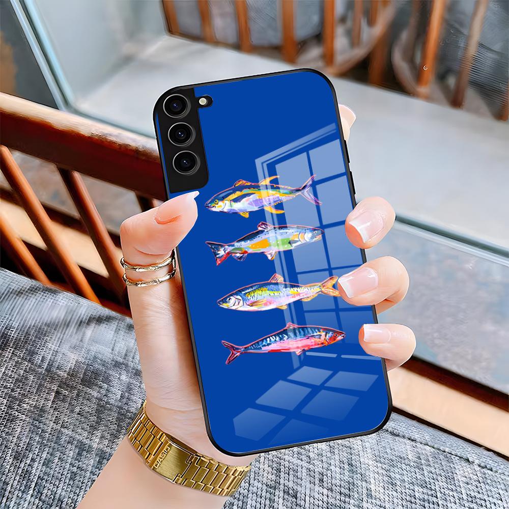 Чехол для телефона с сардинами для Samsung S26 S25 Plus S20 S20 Plus S22 Ultra S23 FE S21 Plus S21 Ultra Стеклянная крышка