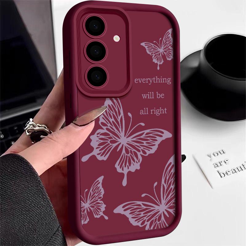 For Samsung S25 Ultra S24 FE S23 S22 S21 A14 A34 A35 A52 A53 A54 5G Cover Shockproof Matte Silicone Protection Butterfly Pattern Soft Phone Case