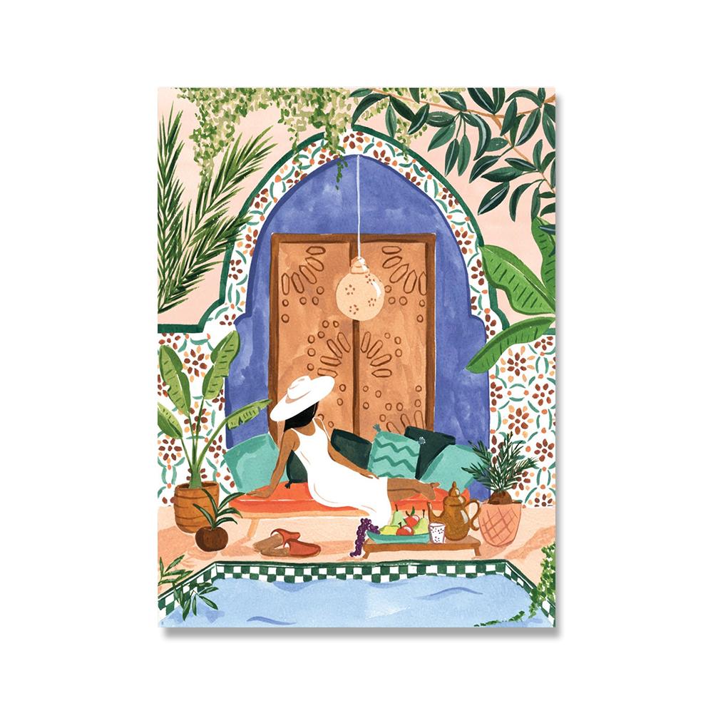 Марокко художественный принт модные шикарные иллюстрации в стиле бохо плакаты летние тропические настенные картины телесный женский холст живопись домашний декор