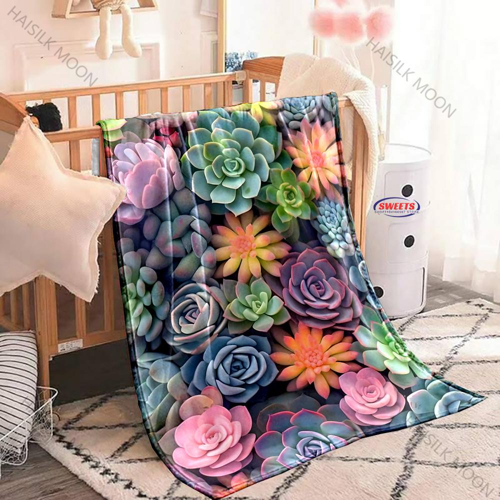 Cute Succulent Printed Blanket, Interesting Gift for Son Daughter Husband Friend, LivingRoom Sofa Chair Nap All Seasons Blanket