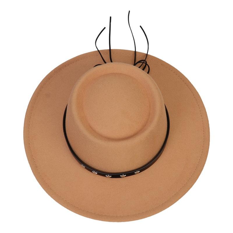 Women's autumn and winter flat top hat, five-pointed star belt accessories, woolen hat, Panama jazz hat, men's top hat