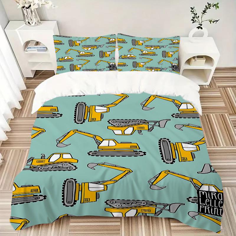 Construction Vehicles Print 3Pcs Bedding Setduvet Cover With 2 Bedropillowcase Home Birthday Gift