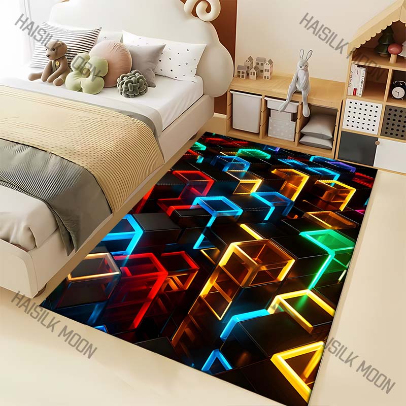 Colorful 3D Cubes Pattern Carpet for Living Room Bedroom Bedside Floor Mat Sofa Table Area Rugs Home Decor Large Size