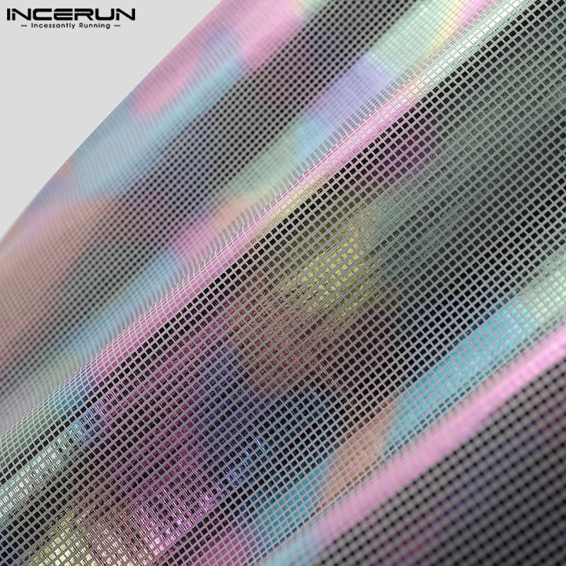 INCERUN Летние мужские блестящие топы с короткими рукавами с круглым вырезом и мокрым эффектом