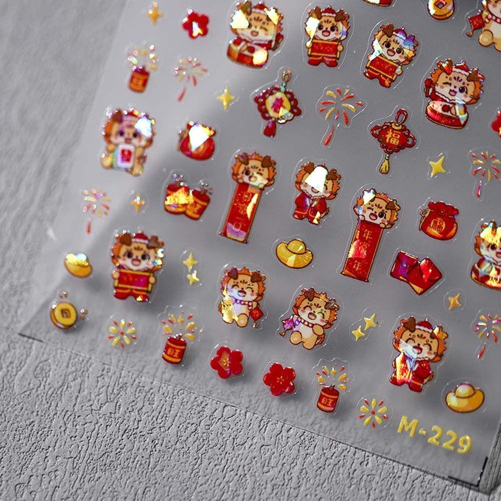 Весенний фестиваль, китайский Новый год, наклейки для ногтей с драконом, украшения для ногтей с драконом, леди