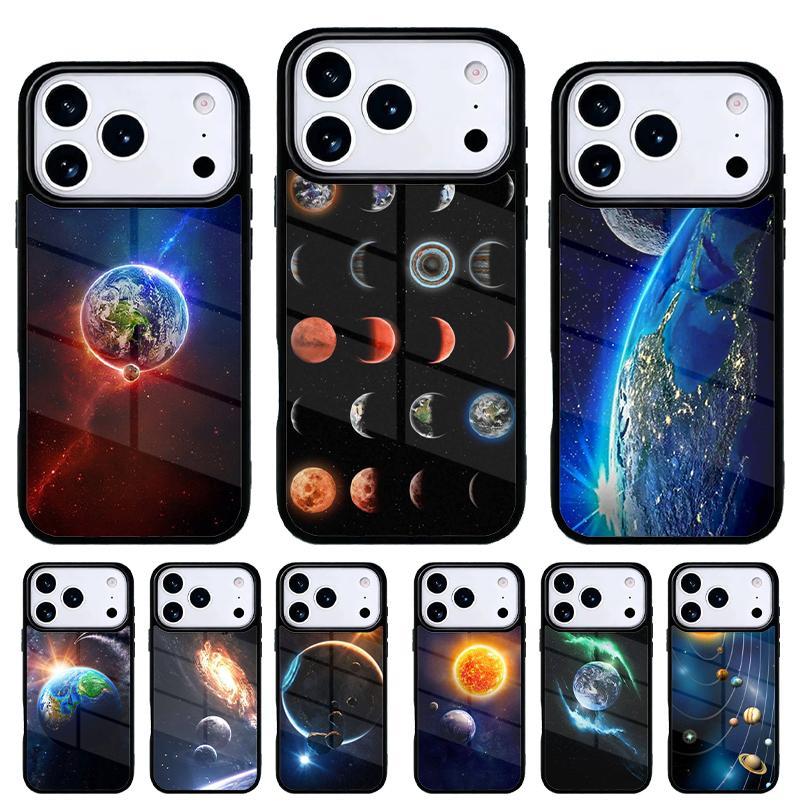 Чехол для телефона Земля Луна Солнце Планета для iPhone 17 16 15 14 13 Pro Max Задняя крышка для 12 11 Pro Coque
