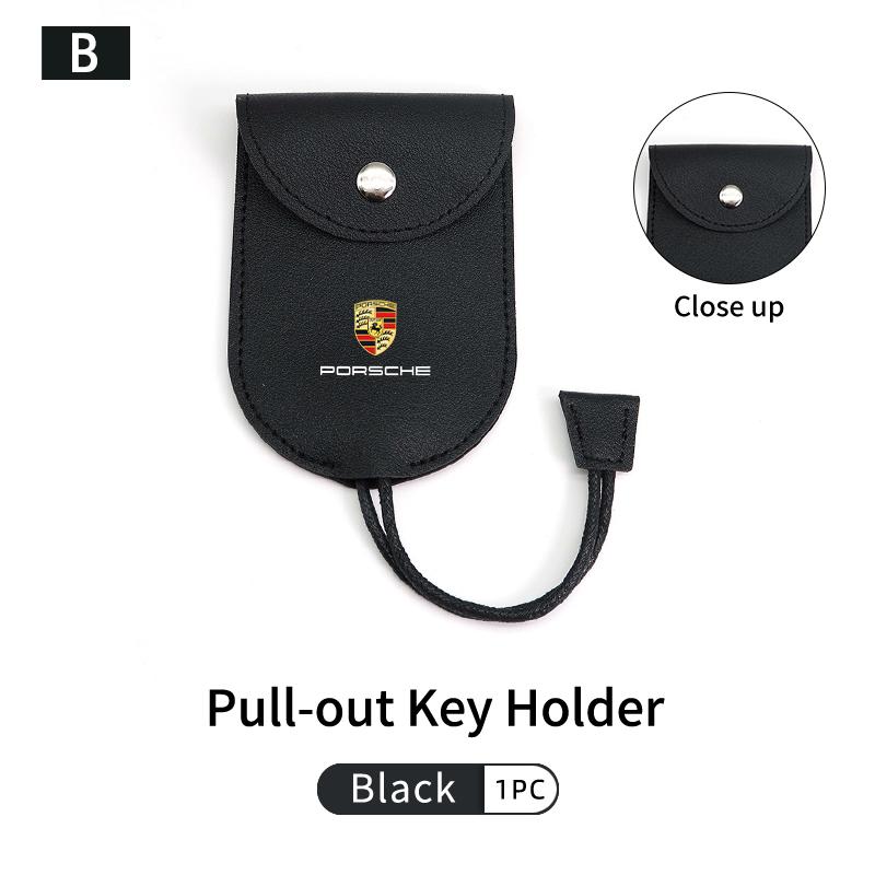 For Porsche Car Key Bag Pull-Out Key Box Pocket Keychain Leather Key Bag Cayenne Boxster Macan 968 Panamera 911 Carrera-GT 918