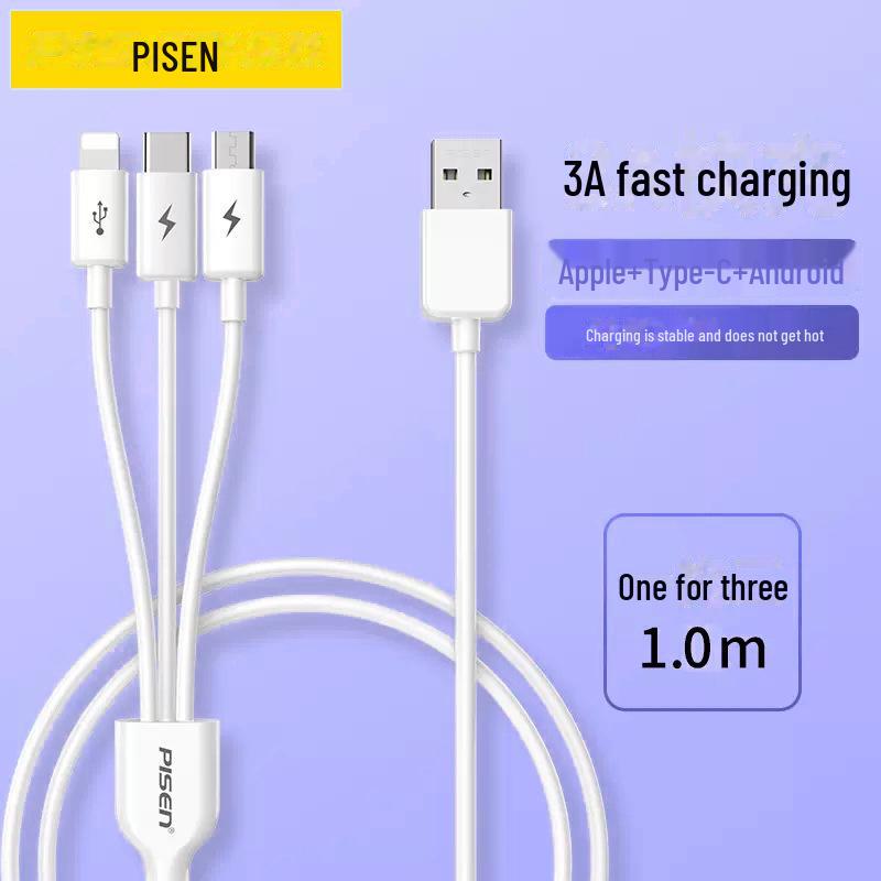 Кабель PISEN 3-в-1 для быстрой зарядки - Совместим с устройствами Apple, Huawei, Android, Type-C