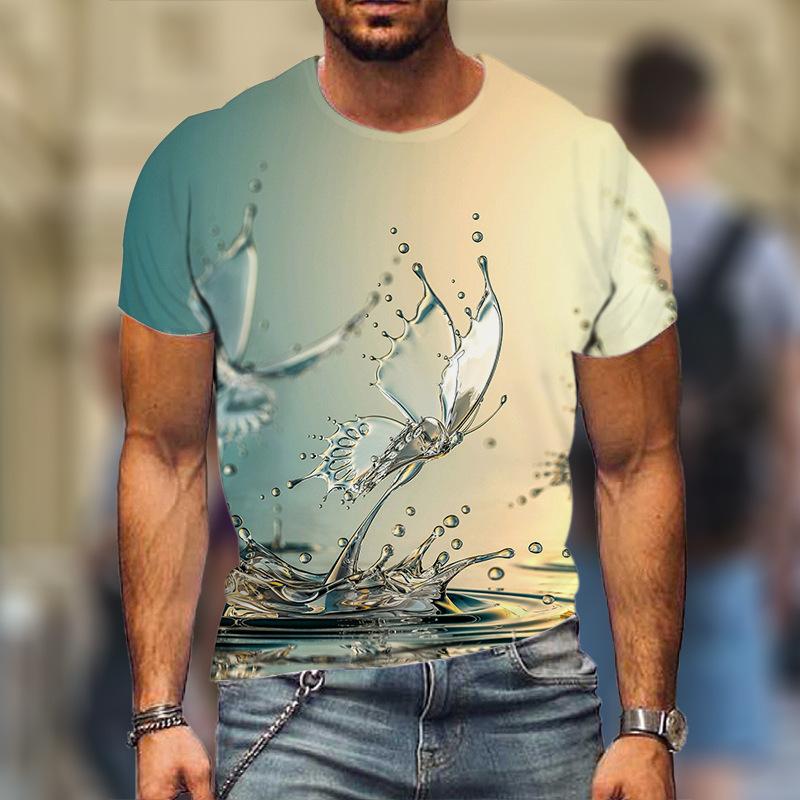 Летний топ с круглым вырезом и 3D-принтом в виде капель воды, модные повседневные футболки с короткими рукавами для мужчин