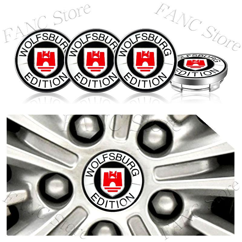 For VW 4Pcs 60MM (56MM I.D) Wolfsburg Edition Emblem Car Wheel Center Cap Rim refit Covers Sticker For VW Golf MK5 Touareg Touran