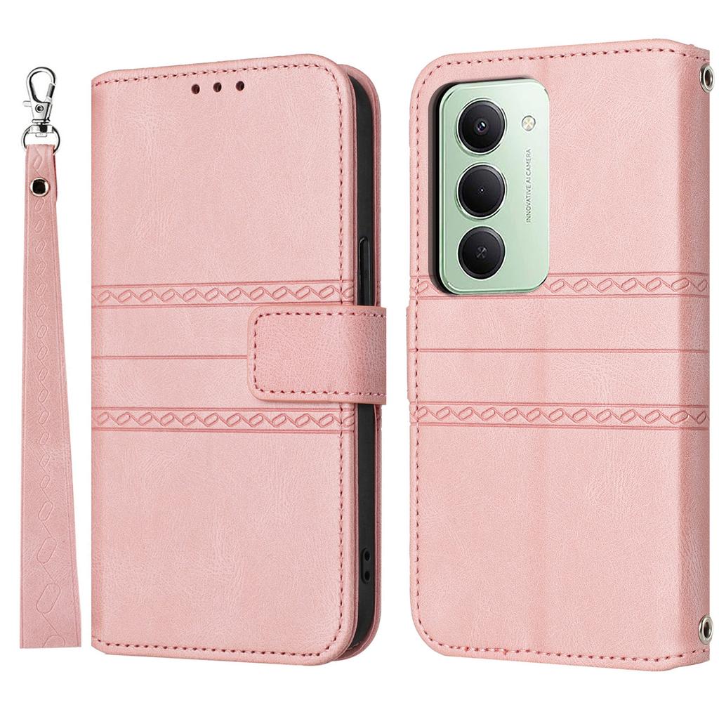 For Xiaomi Redmi 15 5G (Global) (169mm) Case Wallet Skin-Touch Leather Imprinted Phone Cover with Wrist Strap