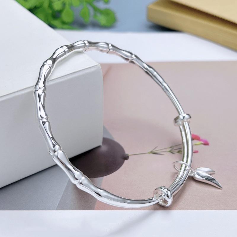 Zuyin 999 Pure Silver Bamboo Bracelet for Women Pure Silver Youth Personalized Bamboo News Safe Pattern Solid Push Pull Bracelet