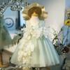 Girls Mint Green Tulle Dress With 3D Flowers And Bows Fairy Party Gown For Children