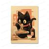 Japanese Noodle Black Cat Posters Funny Ramen Noodles Kitchen Wall Art PrintsCanvas Painting Pictures for Restaurant Home Decor