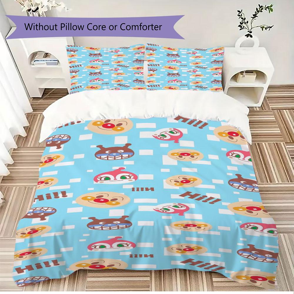Anpanman Printed Cute Children's Duvet Cover Set, Three-Piece Set(1*Duvet Cover + 2*Pillowcase, Without Core),