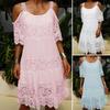 Sling Cold Shoulder Half Sleeve Summer Dress Crochet Embroidery Lace Stitching Mini Dress Female Clothing